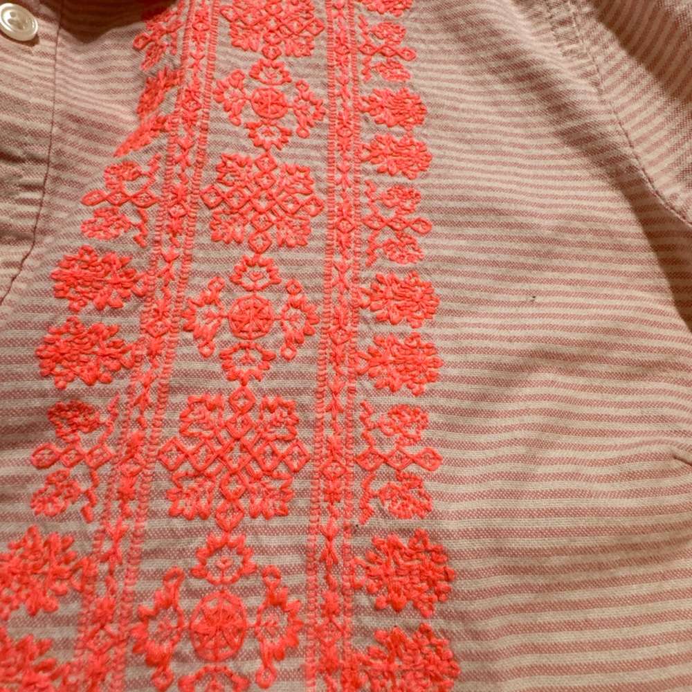 J. CREW Shirt Women Half Button Up Long Sleeve Pop Over Neon Embroidered Sz XL - Picture 3 of 8